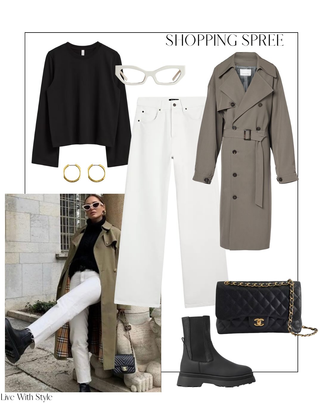 A Taupe Trench, White Jeans, and a Black Knit: The Shopping-Spree Formula That Always Looks Sharp
