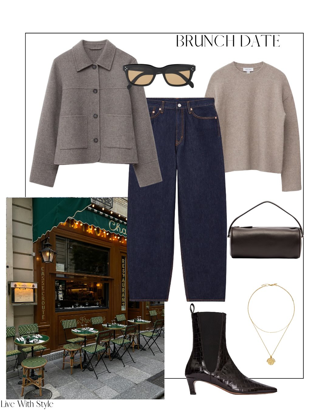 Soft Taupe Layers and Dark Denim: A Brunch-Date Uniform with Quiet Polish