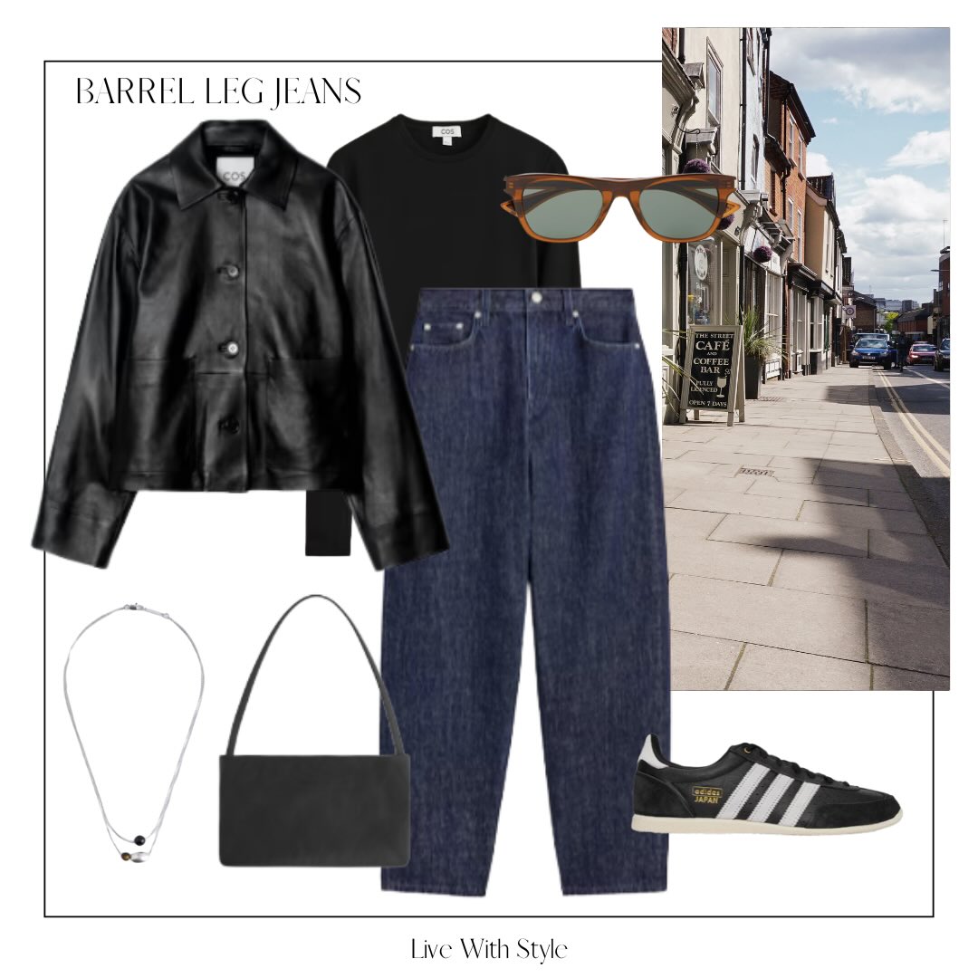 Black Leather and Barrel-Leg Jeans: A Casual Formula with Street-Clean Lines